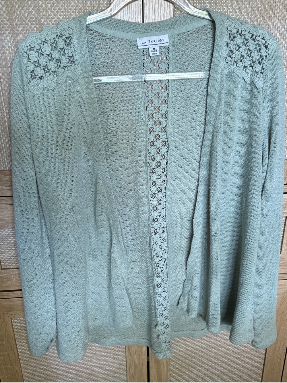 LA Threads Sage Open-Front Crochet-Trim Women's Sweater
